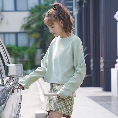 DFMEI 편지 인쇄 짧은 긴팔 스웨터 여성 가을 새로운 느슨한 대학 스타일 탑 라운드 넥 모든