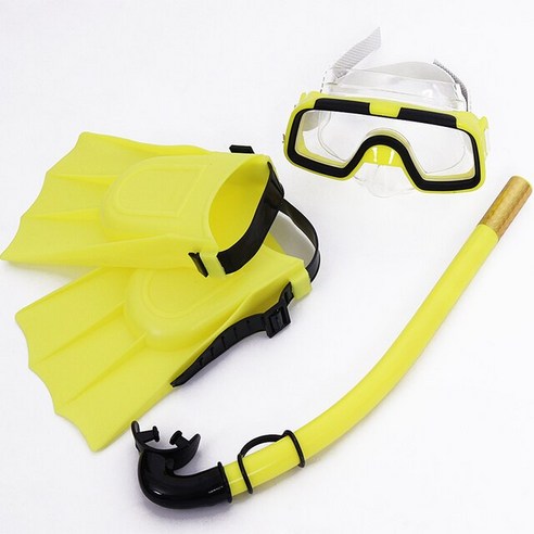 수영 고글 마스크 수영 스쿠버 다이빙 마스크 세트 안개 방지 수영 고글 마스크 스노클 핀 키트, 노란색, L/XL