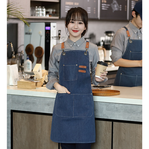 꿈알상점 방수 면 여름 남자 앞치마 까페 바리스타 매장 커피숍, 1개, 네이비