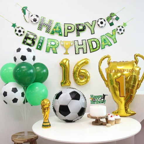이벤트홀릭 축구 풍선 가랜드 생일 파티 용품 세트, 숫자풍선 16