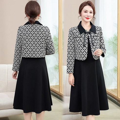 중년 여성을 위한 우아하고 편안한 트위드 원피스 투피스