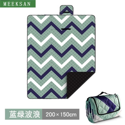 DFMWI.피크닉 매트.Picnic mat.--피크닉 매트 야외 봄나들이 평 캠핑 야취 매트 두꺼운 휴대용 전원포 방수 텐트 방습 매트, 파란색과녹색웨이브200*150Cm