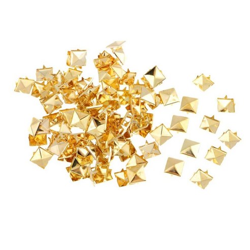 100 pcs 12x12mm 실버/골드 리벳 스퀘어 펑크 스파이크 명소 신발 가방 청바지 장식, 황금, 합금