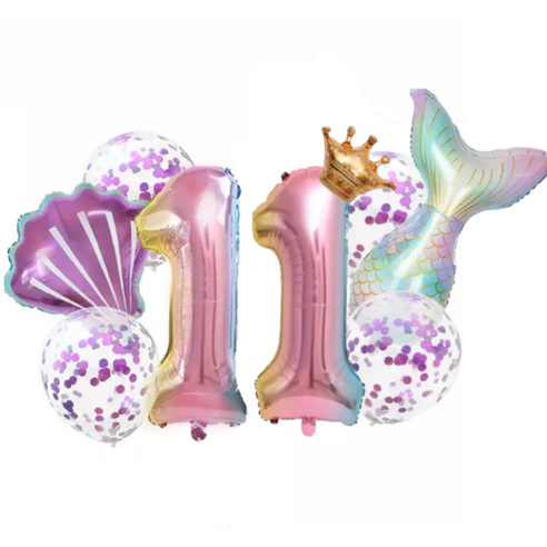파파 파티 생일파티 숫자 풍선 세트, 1세트, 머메이드 11