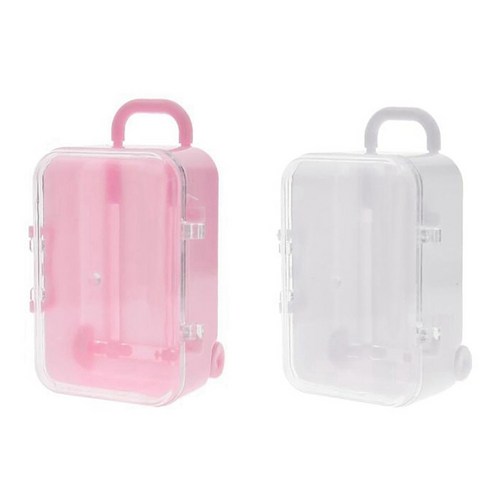 Deoxygene 2x 화이트/핑크 미니 롤러 여행 가방 사탕 상자 성격 크리 에이 티브 웨딩 수하물 트롤리 케이스 장난감 작은 보관, 1개, 핑크 & 화이트