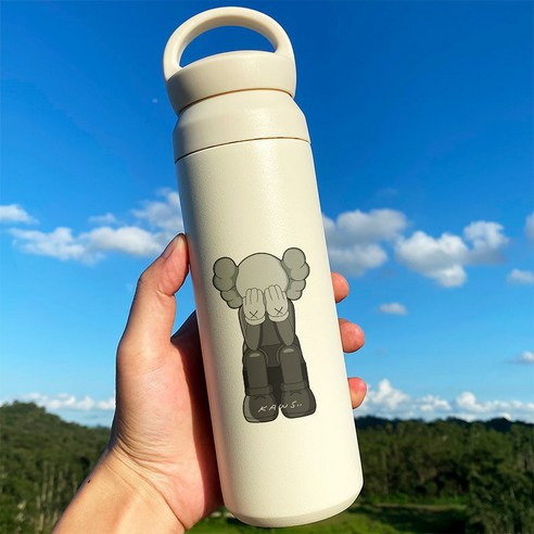세서미 스트리트 휴대용 보온병 컵 kaws 패션 브랜드 ins 커플 학생 컵 맞춤 만화 유럽과 미국 진공 컵, BW1055 세서미 스트리트, 500ml 핸들 컵