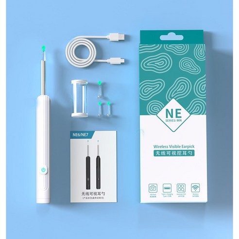 PYHO 가정용 내시경 귀이개 귀내시경 고화질 스마트 WIFI연결가시 카메라 귀이개 달린 여덟 개 세트, 흰색, 1개, 1세트