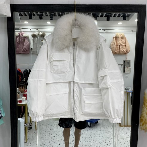 mxt새로운 다운 재킷 여성의 짧은 파이크 공구 한국어 스타일 큰 모피 칼라 화이트 오리 겨울 따뜻한 코트 패션
