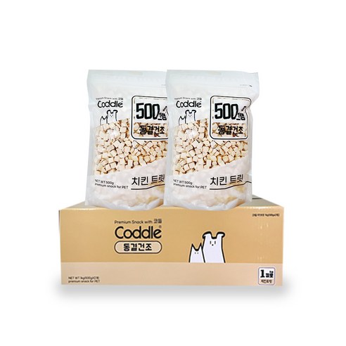 코들 동결건조 1kg(치킨트릿) 강아지 고양이 대용량 동결건조간식, 2개, 500g