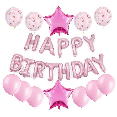 생일풍선 생일파티 풍선세트 글자풍선 HBD, 1세트, 핑크