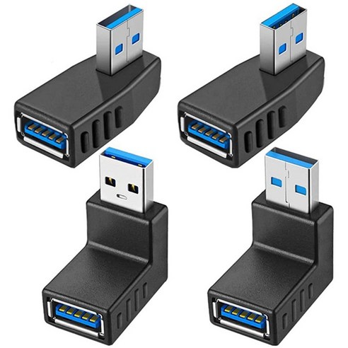 Monland 4 개 USB 3.0 어댑터 커플러 90도 남성 - 여성 커넥터 왼쪽 오른쪽 위 아래 각도 포함, 검은 색