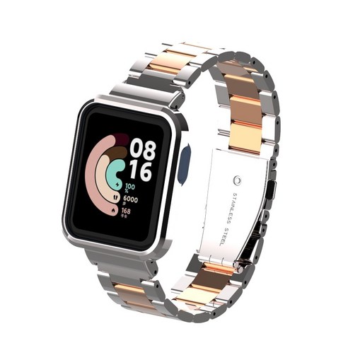 케이스 + 스트랩 Xiaomi Mi Watch Lite 스테인레스 스틸 금속 팔찌 Redmi 시계 스트랩 손목 밴드 시계 밴드 Mi Watch Lite, Silver+rosegold, for Redmi Watch