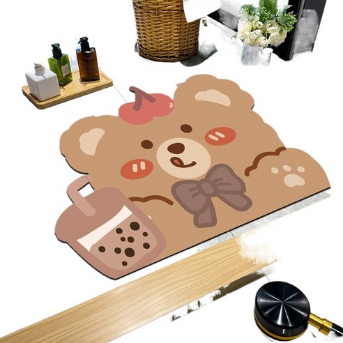 사치 규조 진흙 깔개 만화 욕실 흡수속 건조 미끄럼 방지 깔개 화장실 발판 입구, 짙은 갈색곰