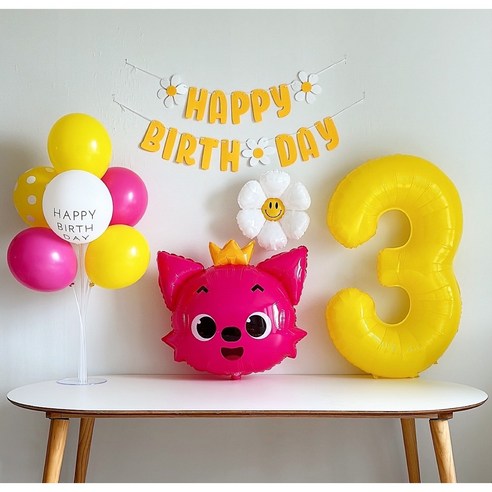 [하루비파티] 캐릭터풍선 두돌생일 생일파티세트, 핑크퐁3