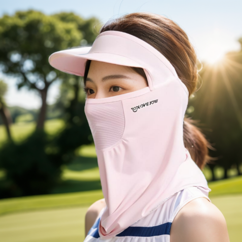 모자햇빛가리개 골프마스크 얼굴햇빛가리개 자외선차단 여름골프마스크, 핑크