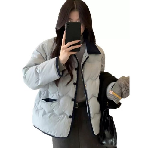 가볍고 따뜻한 여성용 오버핏 퀄팅 다운 숏패딩 자켓