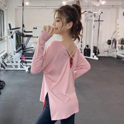 아이엠몽 스트랩 라운드넥 요가 필라테스 루즈핏 긴팔 티셔츠