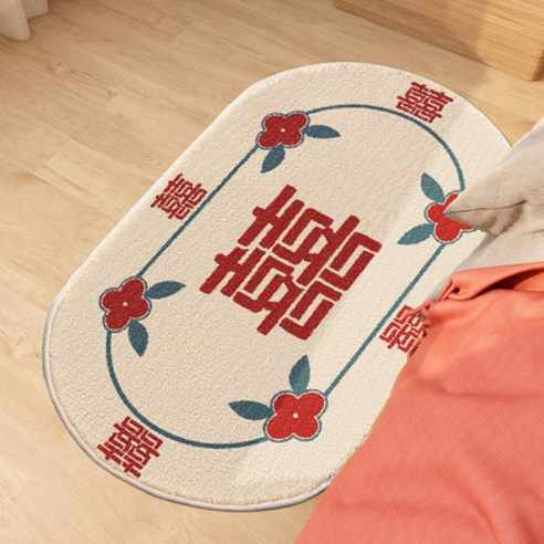 다국적 결혼 카펫 바닥 깔개 혼방 장식 경사 글씨 문깔개 입주문 침실 침대 옆 카펫 빨간색 발깔개, 1