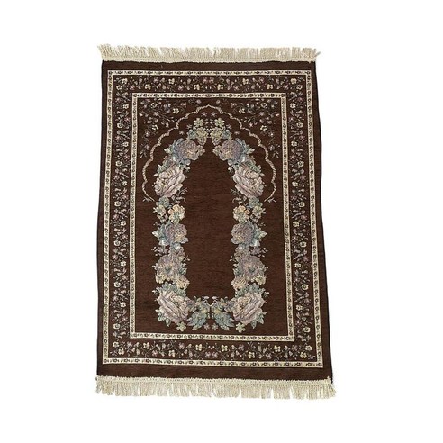 기도 양탄자 두꺼운 체닐기도 매트 라마단 선물 남성 여성 및 를위한 이슬람 이슬람기도 자수 카펫 침대, 다크 브라운, 100% 폴리 에스터