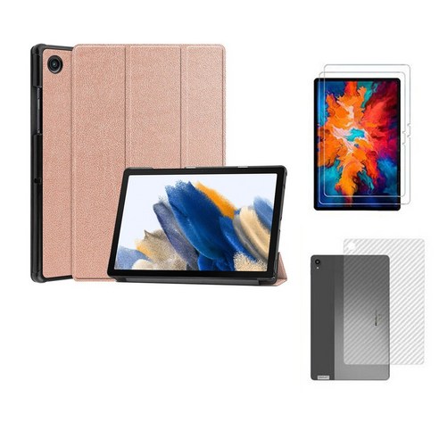 갤럭시탭A8 2022 10.5인치 지케이 북커버 케이스 x200 x205, 로즈골드+강화유리2매+후면쉴드1매