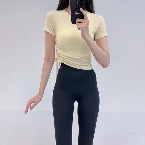 로라벨 퐁키 필라테스복 여성 요가복 필라테스 요가 상의 옷 커버업 운동복 탑 반팔 크롭