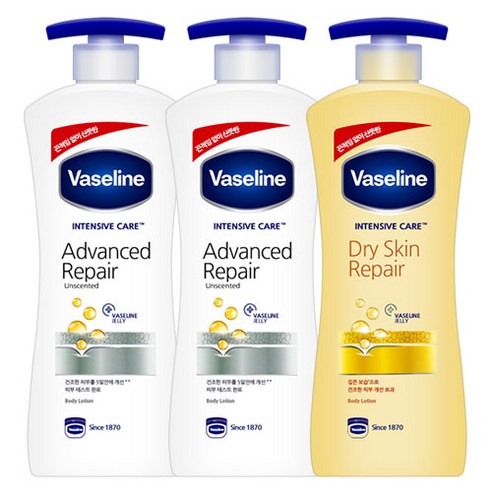 메리박스 바디케어세트 바세린 바디로션 대용량 600ml(드라이스킨x2+어드밴스드), 1세트