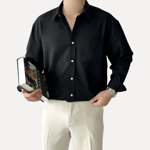 남성용 구김없는 스판 셔츠 링클프리 오버핏 캐주얼 셔츠 남성패션