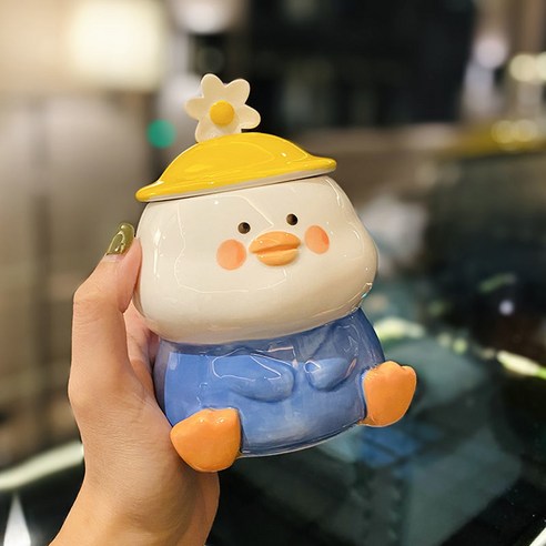 도자기 컵 큐티 오리의 컵 머그 홈 물컵, 푸 른 봄 오리