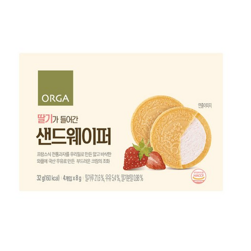 ORGA 딸기가 들어간 샌드웨이퍼 32g, 딸기맛, 2개