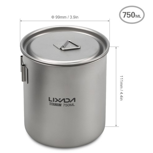 Lixada-티타늄 냄비 경량 티타늄 750ml 냄비 접이식 물컵 포함 야외 캠핑 하이킹 배낭 여행 피크닉용, 하나, 750ml Cup