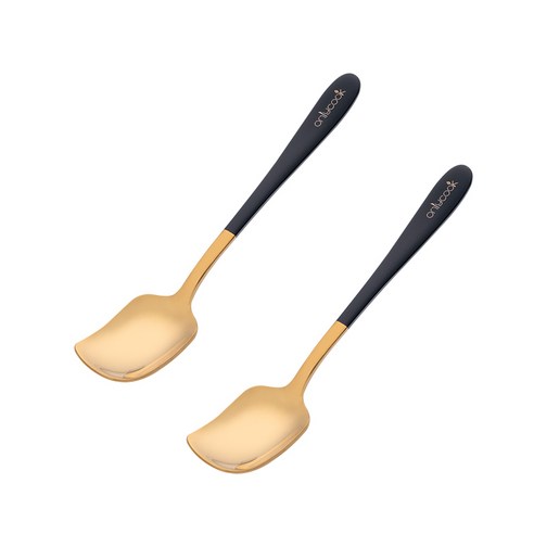 DFMEI onlycook 컬러 짧은 핸들 커피 스푼 절묘한 스테인레스 스틸 작은 숟가락 가정용 황금 디저트 요구르트 교반 숟가락, 하나, DFMEI 블랙/2
