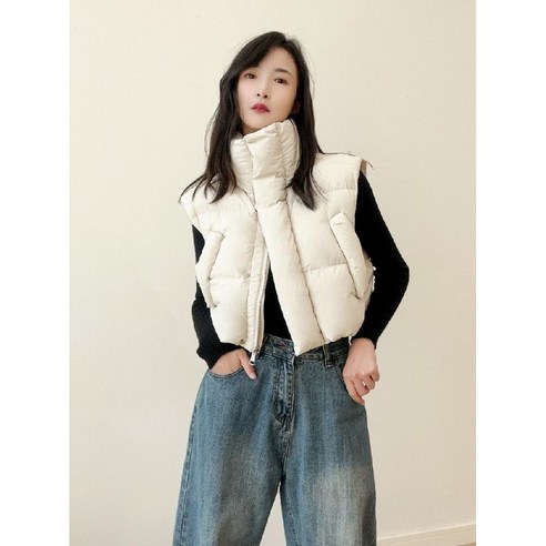 빅사이즈 패딩조끼 여성용 오리털 허리 아우터 솜 방풍 오버핏 나성