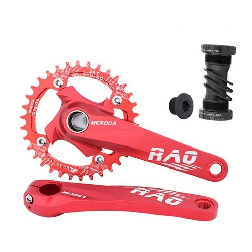 산악 자전거 크랭크 알루미늄 합금 MTB 크랭크 암 170mm 104 BCD 하단 브래킷 키트 및 체인 링 포함 8/9/10/11/12 속도, 빨간 축 34t., 170mm.