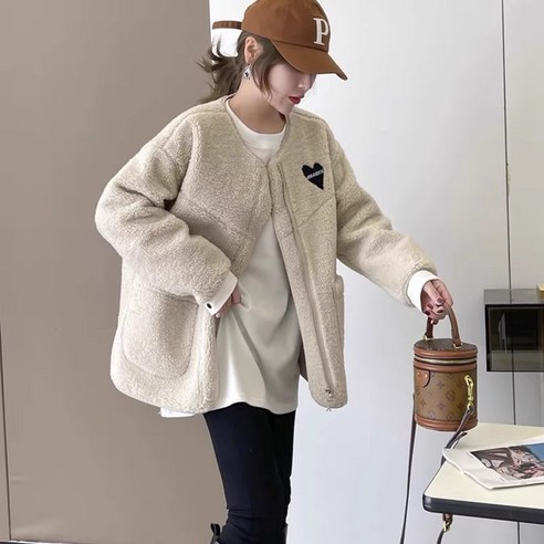 ANYOU 여성 빅사이즈 캐주얼 패션 양털 후리스 가디건