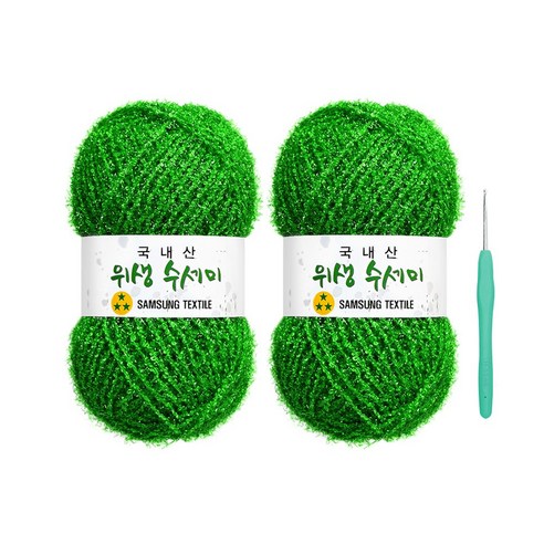울클럽 사각 웨이브 수세미 DIY 위생수세미실 2볼세트(동영상제공), 702 라이트그린, 702 라이트그린