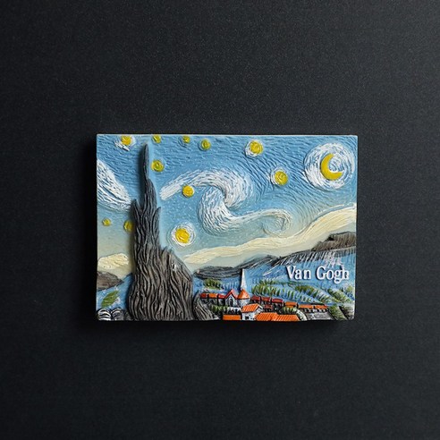 창조적 인 세계 유명한 그림 반 고흐 시리즈 별이 빛나는 하늘 해바라기 수지 냉장고 자석 자석, 우유 흰 달 밤 그림 (냉장고 자석), 중간