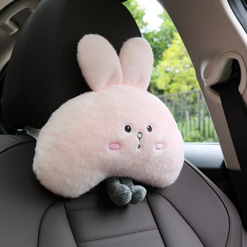 [코스릴]목쿠션 봉제 귀여운 토끼 자동차 목 베개 베개, 파우더 토끼 머리 받침