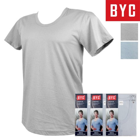제이지몰 BYC 남자 단색 반팔 런닝 3매 유색 단색 컬러 순면 티반