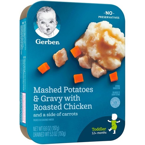 Gerber 릴 엔트리스 어린이 식품 150g, 매쉬드 포테이토 & 그레이비 (Mashed Potatoes & Gravy), 3개