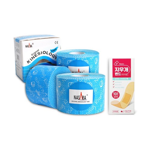 나사라 키네시올로지 테이핑 5cm x 5m 블루 3개 + 지우개밴드 10매 x 1개, 1세트