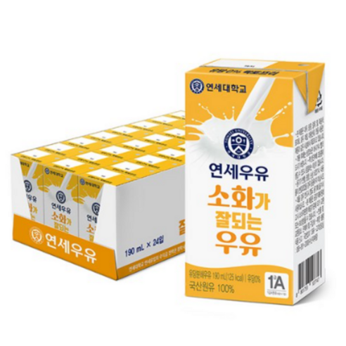 연세우유 소화가 잘되는 우유, 48개, 190ml