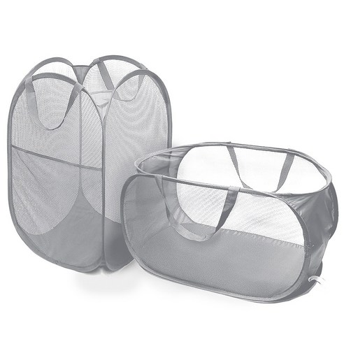 허플 접이식 메쉬 빨래바구니 60L, 그레이 SET