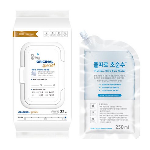 물따로 물티슈 오리지날 캡형 스페셜, 12팩, 32매