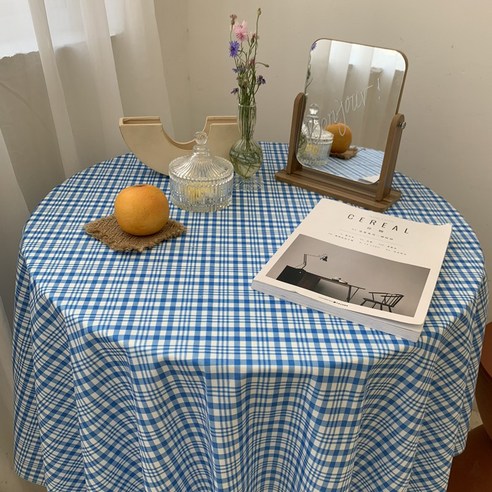nattybear심플 스트라이프 체크 식탁보 책상 덮개 천 6컬러 멀티 사이즈, 스카이 블루