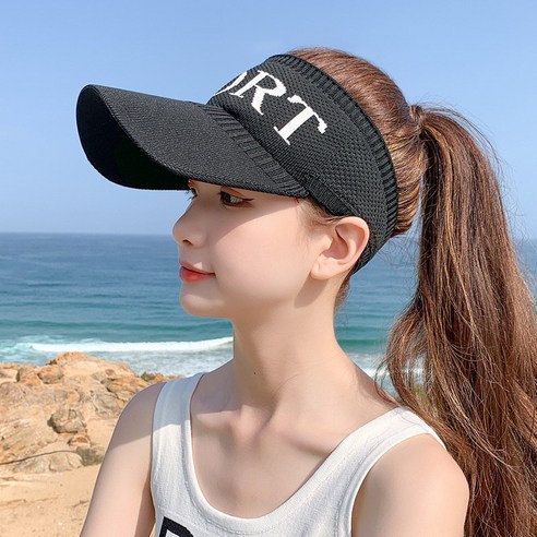 DFMEI 빈티지 썬캡 여성 썬캡 아웃도어 스포츠 썬캡 한국판 니트 베이스볼 캡 모자, DFMEI SPORT[블랙]