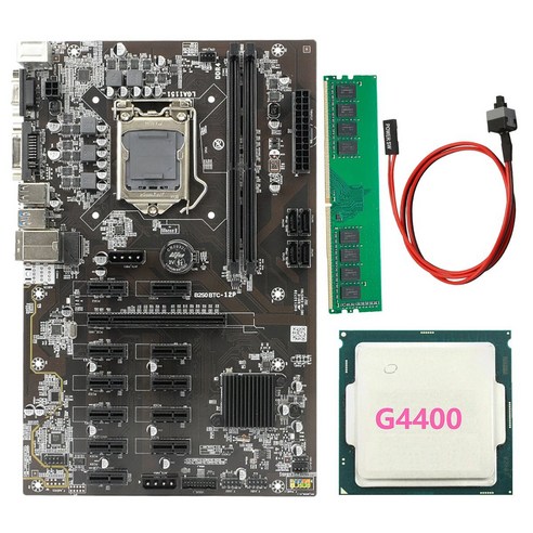 BTC B250 광업 마더 보드 12 GPU LGA1151 + G4400 CPU + DDR4 4G 2666MHz 메모리 + 스위치 라인, 보여진 바와 같이, 하나