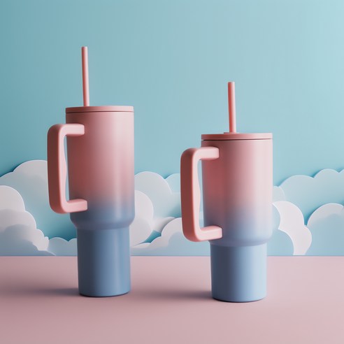 1.18리터 텀블러 대용량 손잡이 보온보냉, 887ml, 핑크블루, 1개