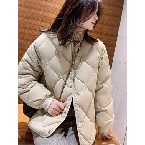 키 작은 가을 겨울 도톰한 숏 패딩 코트 마름모 체크 패딩 여성 패딩