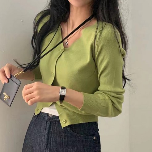 라라홀리 모던 심플 브이넥 슬림 숏 니트 가디건