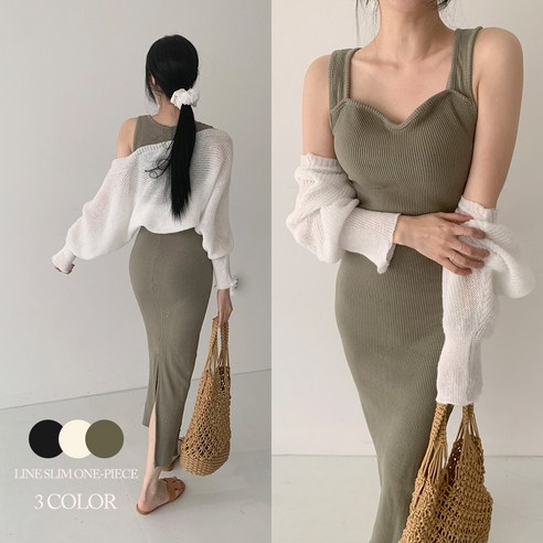 순이들 S.여성 슬림라인 하트넥 골지 나시 롱원피스